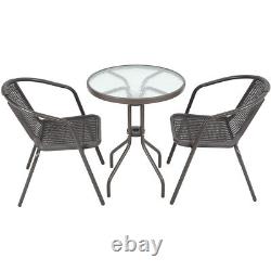 1/3/5 Piece Grey Rattan Bistro Set Table & Chairs Patio Outdoor Garden Furniture