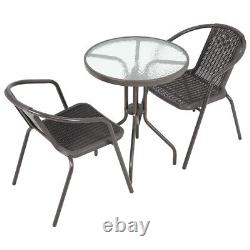 1/3/5 Piece Grey Rattan Bistro Set Table & Chairs Patio Outdoor Garden Furniture