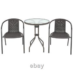 1/3/5 Piece Grey Rattan Bistro Set Table & Chairs Patio Outdoor Garden Furniture