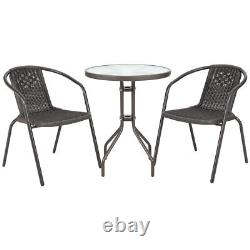 1/3/5 Piece Grey Rattan Bistro Set Table & Chairs Patio Outdoor Garden Furniture