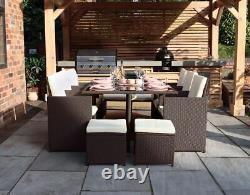 10 Seater Cube Rattan Outdoor Patio Garden Dining Furniture 6 Chairs + 4 Stools
