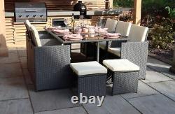 10 Seater Cube Rattan Outdoor Patio Garden Dining Furniture 6 Chairs + 4 Stools