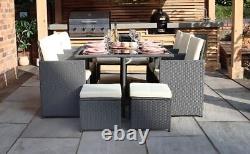 10 Seater Cube Rattan Outdoor Patio Garden Dining Furniture 6 Chairs + 4 Stools