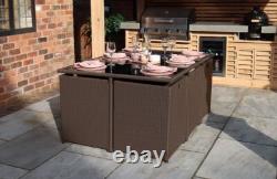 10 Seater Cube Rattan Outdoor Patio Garden Dining Furniture 6 Chairs + 4 Stools