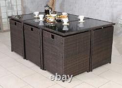 10 Seater Cube Rattan Outdoor Patio Garden Dining Furniture 6 Chairs + 4 Stools