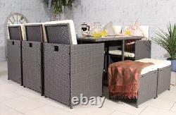 10 Seater Cube Rattan Outdoor Patio Garden Dining Furniture 6 Chairs + 4 Stools