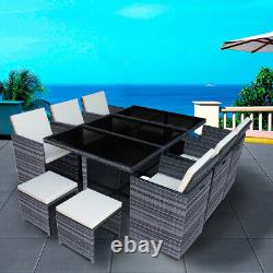10 Seater Rattan Garden Furniture Set Dining Table Chair Stool Set Outdoor Patio