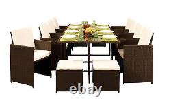 12 Seater Rattan Outdoor Garden Furniture Set 8 Chairs 4 Stools & Dining Table