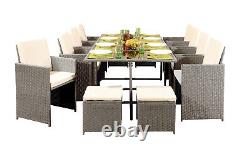 12 Seater Rattan Outdoor Garden Furniture Set 8 Chairs 4 Stools & Dining Table