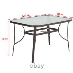 120cm 4/6Seater Garden Glass Top Table Outdoor Furniture Patio Cafe Bistro Table