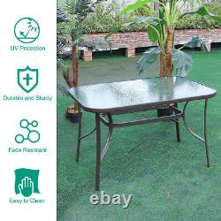 120cm 4/6Seater Garden Glass Top Table Outdoor Furniture Patio Cafe Bistro Table