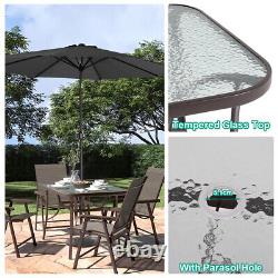 120cm 4/6Seater Garden Glass Top Table Outdoor Furniture Patio Cafe Bistro Table