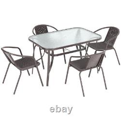 120cm 4/6Seater Garden Glass Top Table Outdoor Furniture Patio Cafe Bistro Table