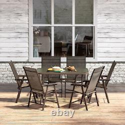 2/4/6 Seater Brown Bistro Set Garden Patio Furniture Table Chairs withParasol Hole