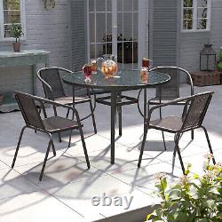 2/4PCS Set Metal Garden Patio Furniture Set Outdoor Rattan Chairs & Coffee Table