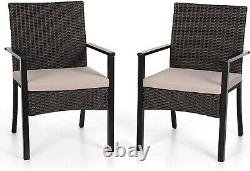 2 Piece Rattan Set Garden Chair set Furniture Cushion Bistro Wicker Brown Patio
