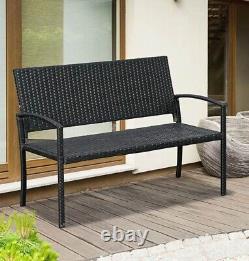 2 Seater Garden Bench Outdoor Patio Chair Furniture Park Seating Rattan Metal