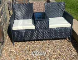 2-Seater Garden Furniture Patio Rattan Chair Set With Middle Tea Table-Black