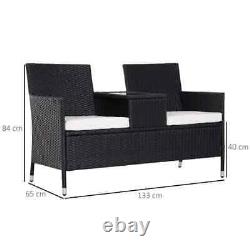 2-Seater Garden Furniture Patio Rattan Chair Set With Middle Tea Table-Black