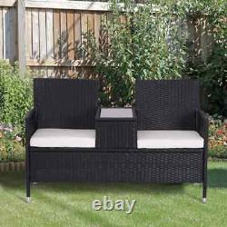 2-Seater Garden Furniture Patio Rattan Chair Set With Middle Tea Table-Black