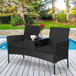 2 Seater Rattan Chair Garden Bench Furniture Set Patio Companion Love Seat Table