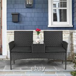 2 Seater Rattan Chair Garden Bench Furniture Set Patio Companion Love Seat Table