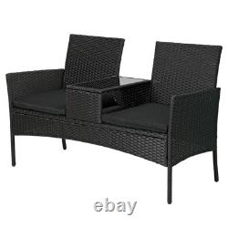 2 Seater Rattan Chair Garden Bench Furniture Set Patio Companion Love Seat Table