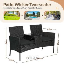 2 Seater Rattan Chair Garden Bench Furniture Set Patio Companion Love Seat Table