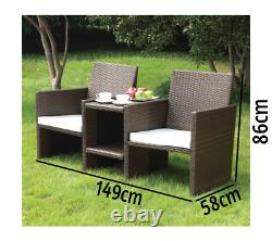 2 Seater Rattan Chairs Patio & Garden Furniture Love Seat With Table 0240