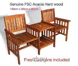 2 Seater Wooden Love Seat Chair Garden Furniture Wood Patio Outdoor With Table