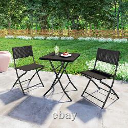 3 PCS Folding Bistro Set Garden Patio Rattan Table & 2 Chairs Set Furniture