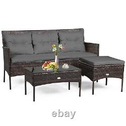 3 PCS Patio Conversation Set Outdoor PE Rattan Garden Furniture Set With Cushions