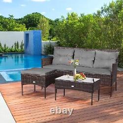 3 PCS Patio Conversation Set Outdoor PE Rattan Garden Furniture Set With Cushions