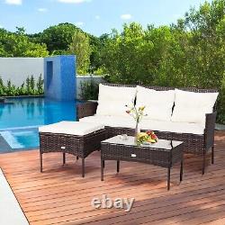 3 PCS Patio Conversation Set Outdoor PE Rattan Garden Furniture Set With Cushions