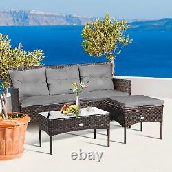 3 PCS Patio Conversation Set Outdoor PE Rattan Garden Furniture Set With Cushions