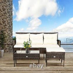 3 PCS Patio Conversation Set Outdoor PE Rattan Garden Furniture Set With Cushions