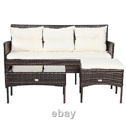 3 PCS Patio Conversation Set Outdoor PE Rattan Garden Furniture Set With Cushions