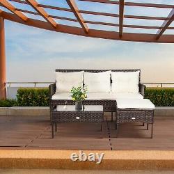 3 PCS Patio Conversation Set Outdoor PE Rattan Garden Furniture Set With Cushions