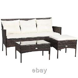 3 PCS Patio Conversation Set Outdoor PE Rattan Garden Furniture Set With Cushions