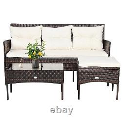 3 PCS Patio Conversation Set Outdoor PE Rattan Garden Furniture Set With Cushions