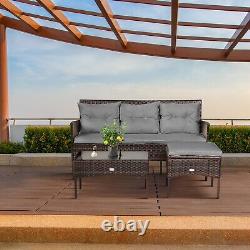 3 PCS Patio Conversation Set Outdoor PE Rattan Garden Furniture Set With Cushions