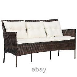 3 PCS Patio Conversation Set Outdoor PE Rattan Garden Furniture Set With Cushions