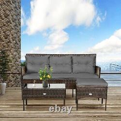 3 PCS Patio Conversation Set Outdoor PE Rattan Garden Furniture Set With Cushions