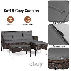 3 PCS Patio Conversation Set Outdoor PE Rattan Garden Furniture Set With Cushions