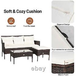 3 PCS Patio Conversation Set Outdoor PE Rattan Garden Furniture Set With Cushions