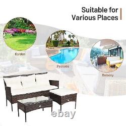 3 PCS Patio Conversation Set Outdoor PE Rattan Garden Furniture Set With Cushions