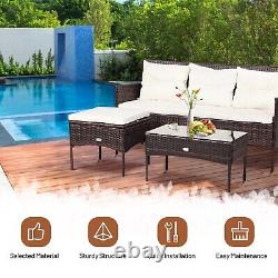 3 PCS Patio Conversation Set Outdoor PE Rattan Garden Furniture Set With Cushions