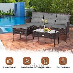 3 PCS Patio Conversation Set Outdoor PE Rattan Garden Furniture Set With Cushions