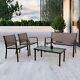 3 Pcs Garden Balcony Set Glass Table+3 Mesh Chairs Patio Indoor&outdoor Pool Set