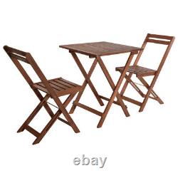 3 Pcs Outside Garden Patio Wooden Furniture Foldable Table & Chairs Bistro Set
